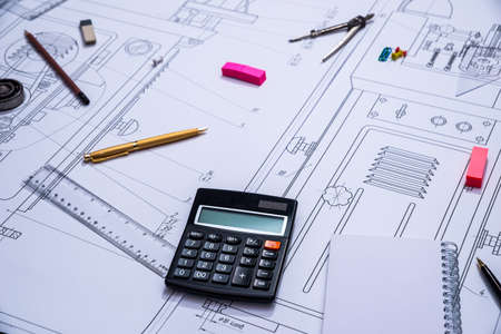engineering drawings and toolsの写真素材