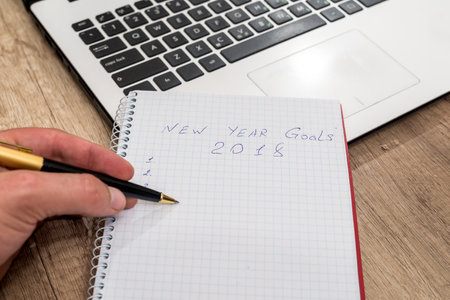 2018 new year goals and laptopの写真素材