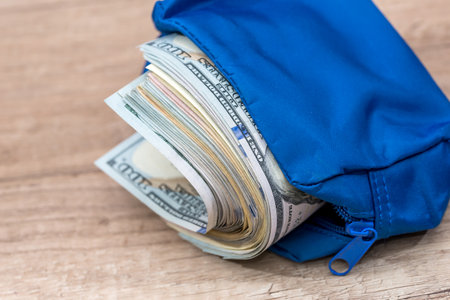 100 american dollar banknote on desk close up.の写真素材