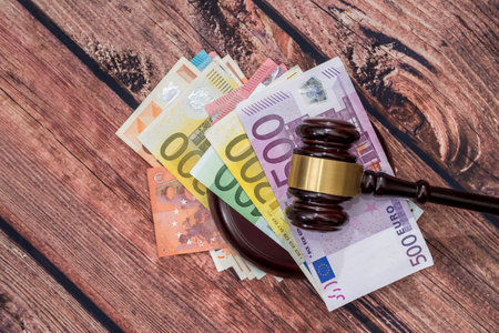 concept on corruption in justice. Judge gavel and euro money.の写真素材