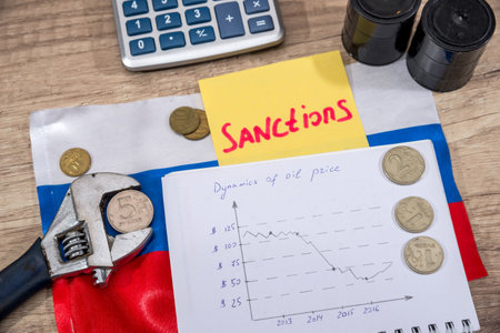 Crude Oil Price. inflation ruble. russian sanctions. euro and dollar vs ruble.の写真素材