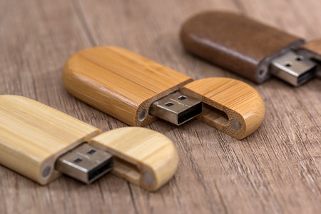 wooden usb flash drive on desk
