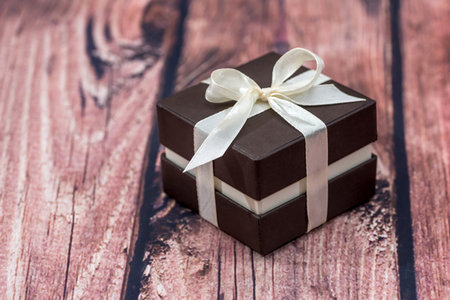 gift box Valentines day concept on wooden surface.