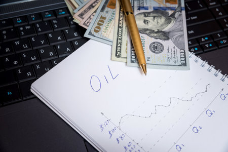 chart graph oil fall with office accessoriesの写真素材