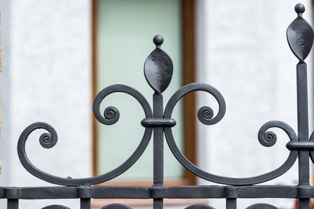 ornaments of wrought iron fence with gateの写真素材