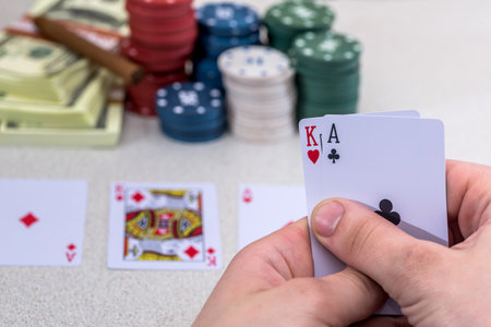 man holding play cardの写真素材