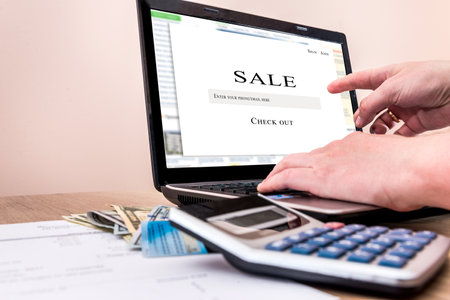 Shopping Online - credit card, laptop, moneyの写真素材