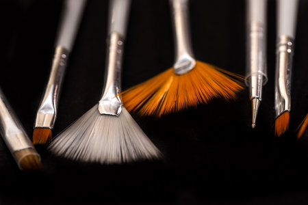 different brushes for makeup - close upの写真素材