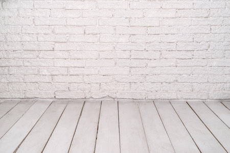 white brick and stone wall and light wooden floor for designの写真素材