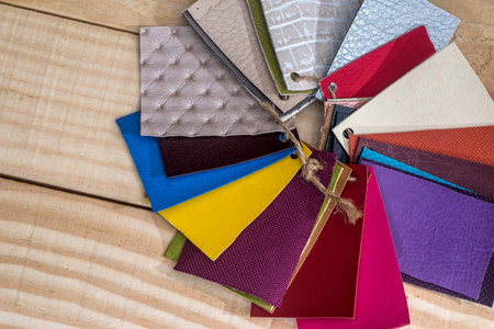 samples of leather for design on desk