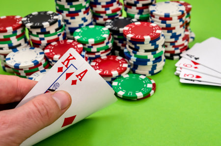 Close up of two aces combination on chips background