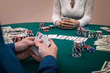 Gambling, players in poker face to face