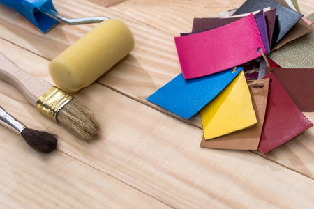leather color sampler with brush close up