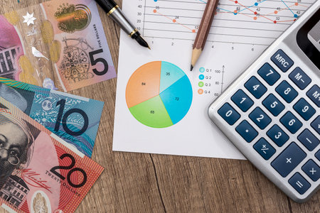 australian dollar with graph calculator on tableの写真素材