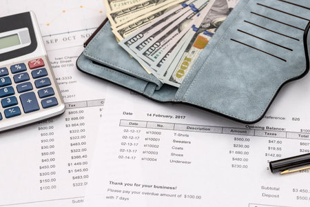 Purchasing and sales analysis, wallet with dollar banknotes