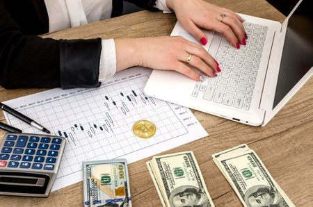 Graph of the growth of prices for bitcoins, cryptographyの写真素材