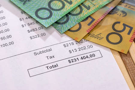 Purchasing order with australian dollar banknotes closeupの写真素材