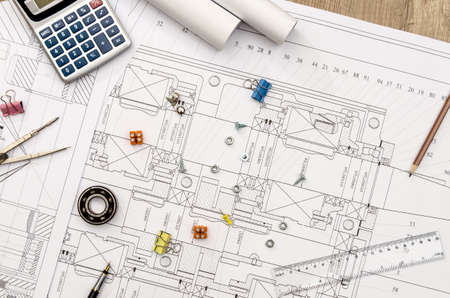 Engineer's drawing with different details, top view