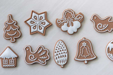 Ginger cookies on light wooden table as backgroundの写真素材