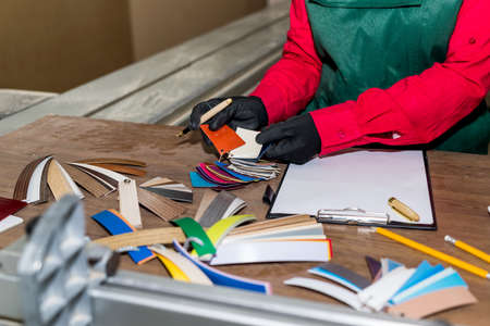 Different color samplers in carpentry, workingplace, woodworker