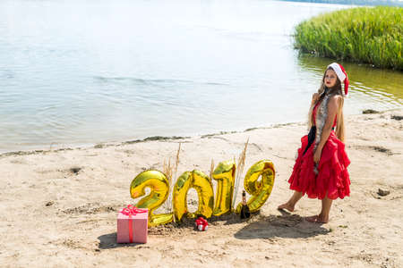 New year celebration concept on the beachの写真素材