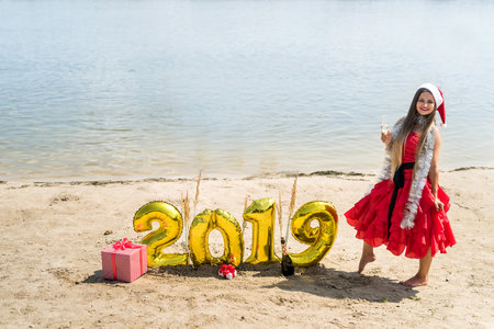 New year celebration concept on the beachの写真素材