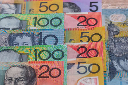 Australian dollars in rows used as backgroundの写真素材