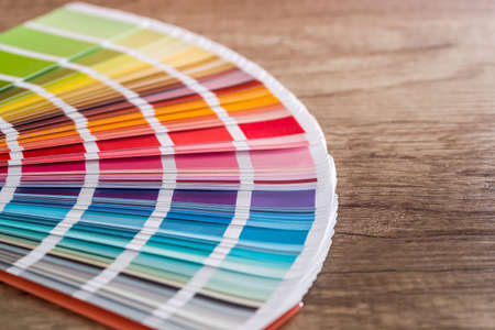 Color swatch on wooden table as backgroundの写真素材
