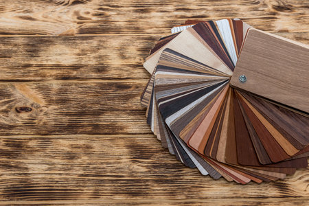 Wooden sampler for furniture at the deskの写真素材