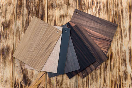 Wooden sampler for furniture at the deskの写真素材
