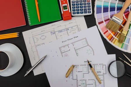 House plan with color swatch and painting tools