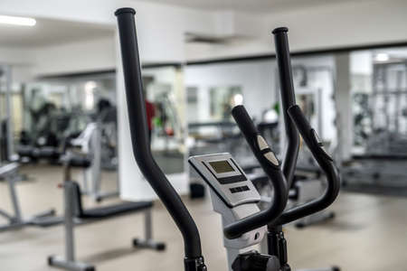 Two exercise bikes in the gym.の写真素材