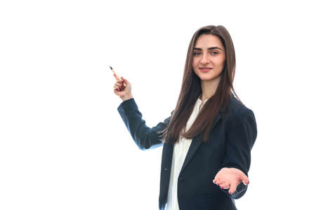 Young woman in suit isolated on whiteの写真素材