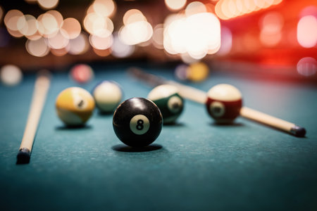 Colorful billiard balls on table close upの写真素材