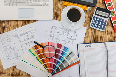 House project with color swatch and magnifying glass