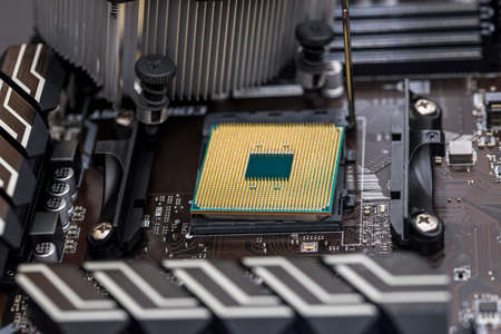 Top view at cpu of motherboard of personal computer