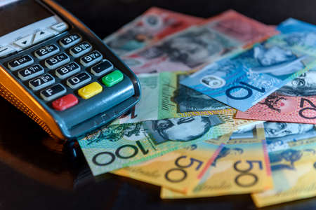 Australian dollar banknotes with terminal at blackの写真素材