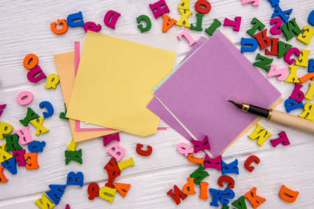 Colorful letters of alphabet on the tableの写真素材