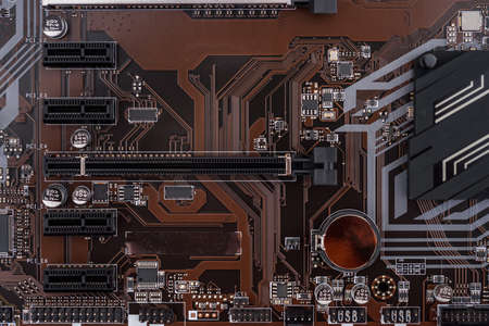 Brown color motherboard top view, computers and electronic themeの写真素材