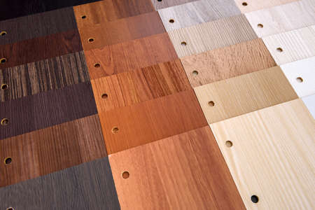 Wooden sampler of surfaces close up.