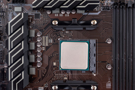 Cpu of personal computer top view at motherboard