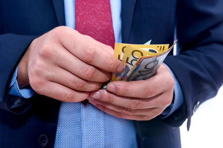 Male hands counting australian dollar banknotes close upの写真素材
