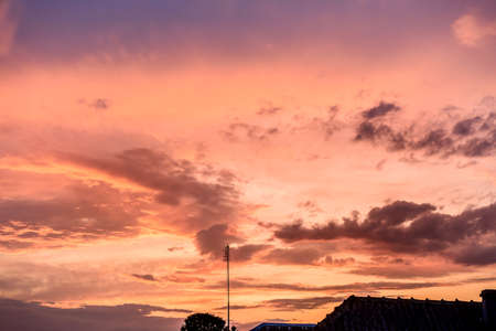 Clouds on sky in pink colors, sunset or sunrise