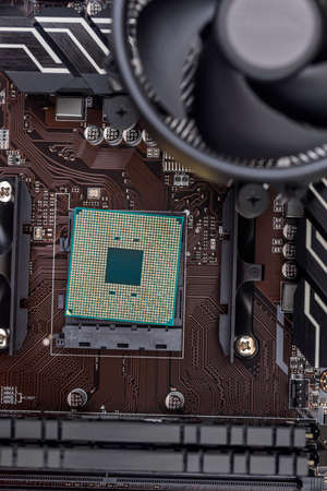 Cpu of personal computer top view at motherboard