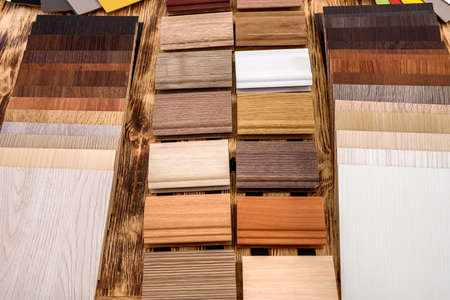 Pieces of planks on wooden background close upの写真素材