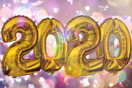 Happy New Year's Eve - number with 2020 golden air balloon with fairy lights.の写真素材