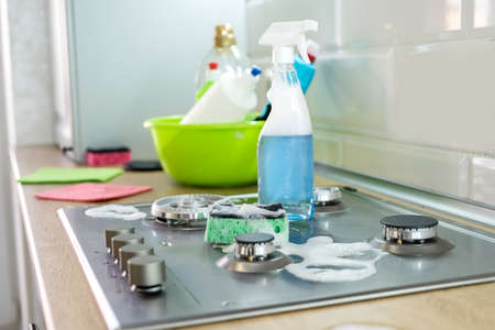 different items for cleaning your kitchen. Concept cleaningの写真素材