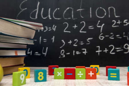 Colorful cubes with different digits close up. Education concept