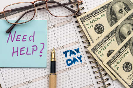 Us money with tax form. Tax concept