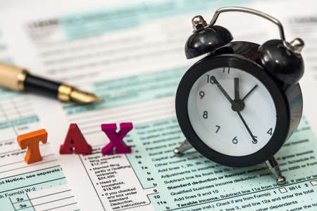 US tax form with money